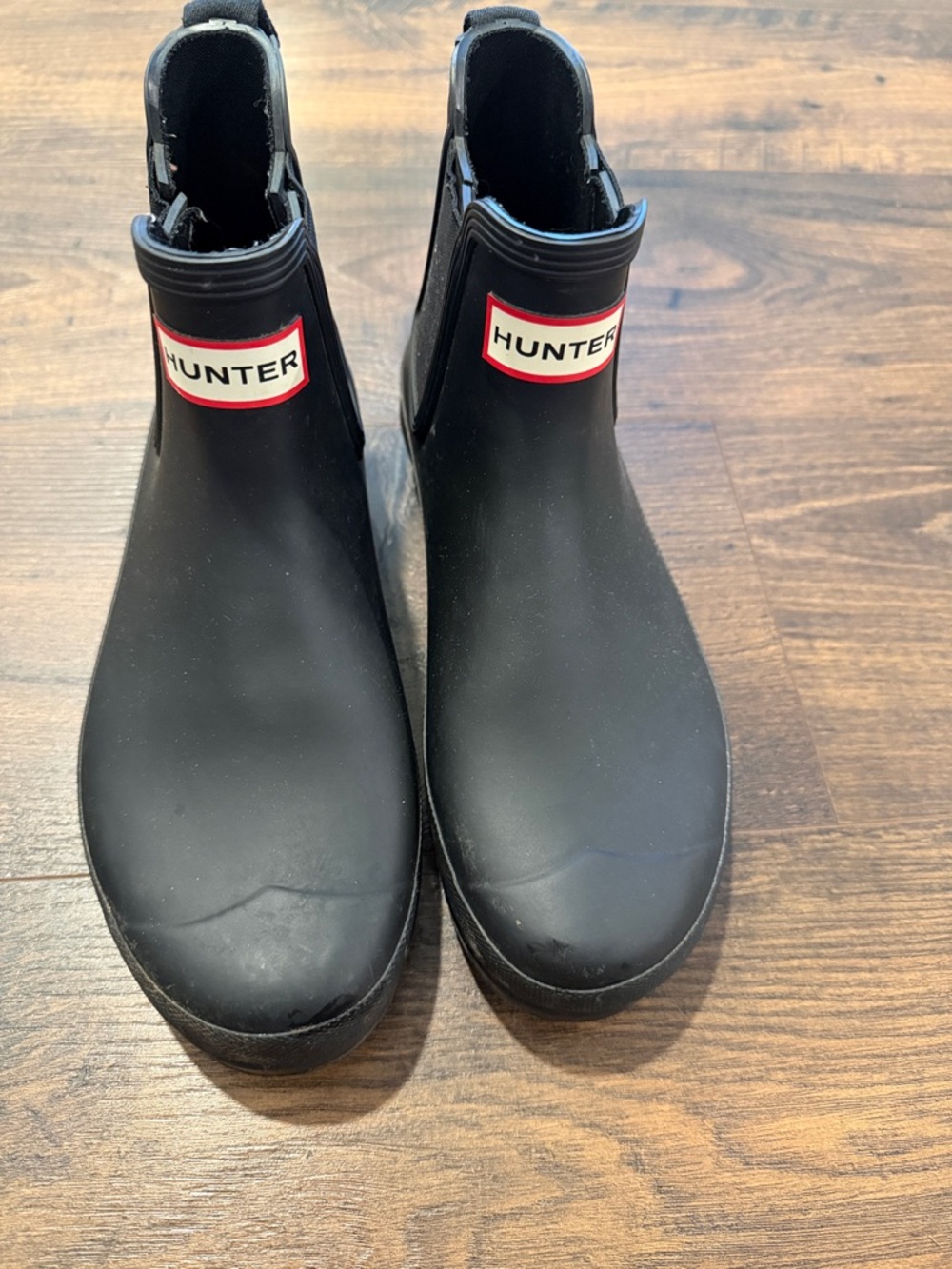Hunter Black Low Chelsea Rain Boots with Logo Badge